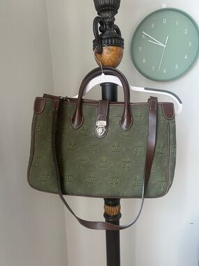 Dooney & Bourke Olive Green Canvas Satchel with Brown Leather Trim wallet set